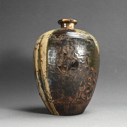 Beautiful Antique Japanese Seto Heiji Vase ー“丸菊文 印花瓶子”