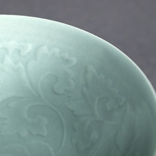 Exquisite Celadon Bowl By Imperial Artist ー初代 諏訪 蘇山 "青瓷 陽紋鉢"
