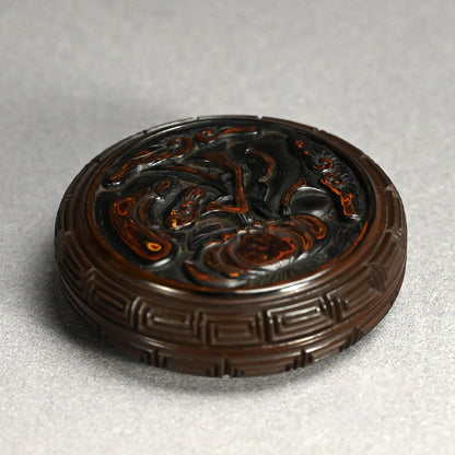 日本のアンティーク彫刻漆塗り香合香炉