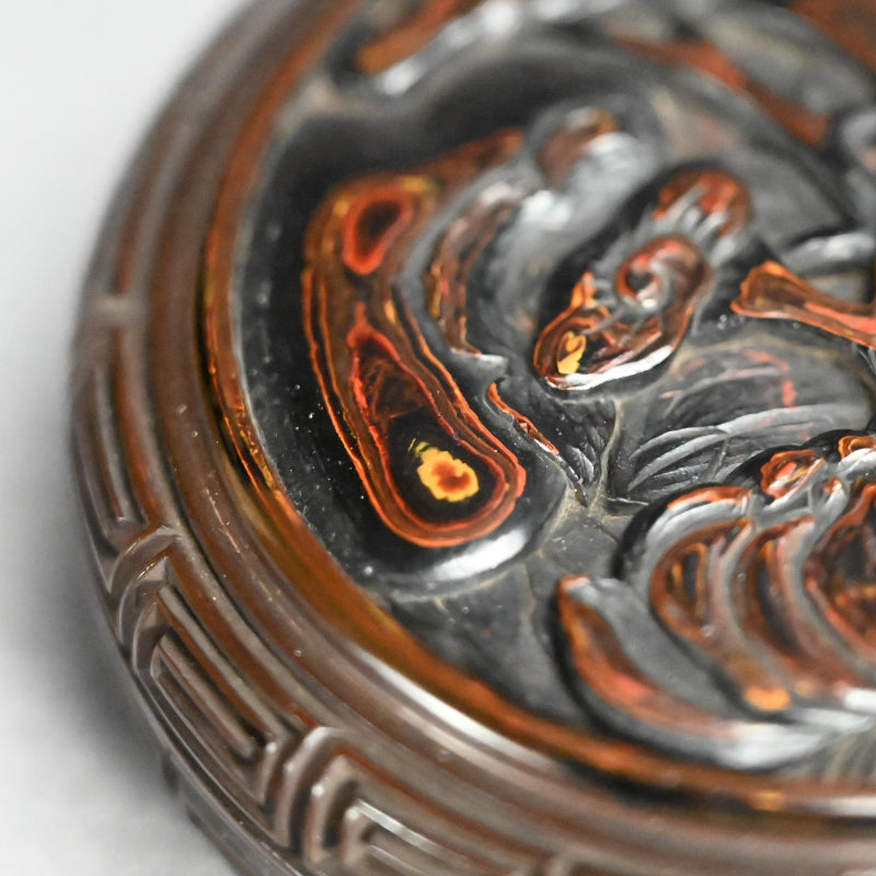 日本のアンティーク彫刻漆塗り香合香炉