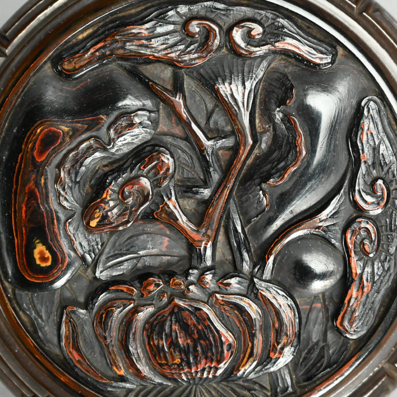 日本のアンティーク彫刻漆塗り香合香炉