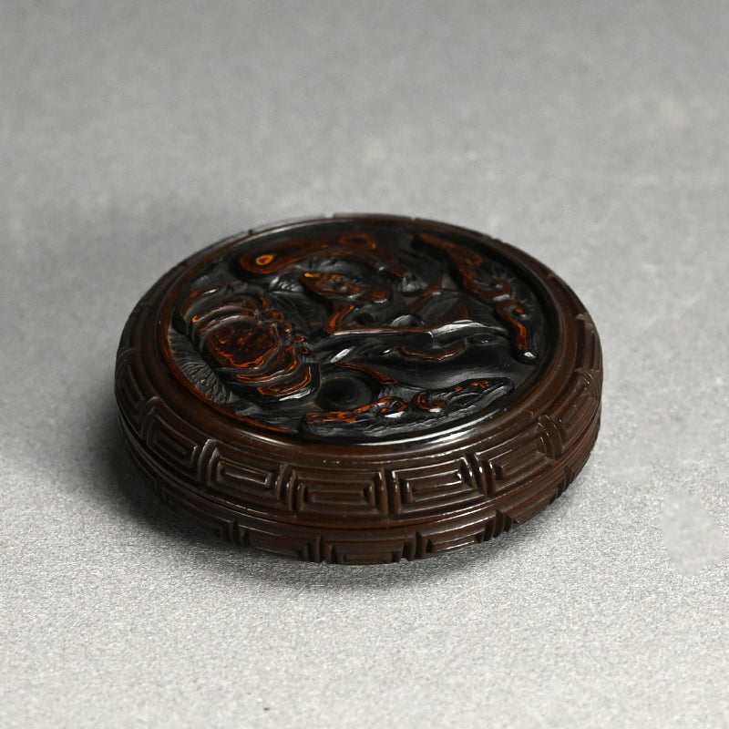 日本のアンティーク彫刻漆塗り香合香炉