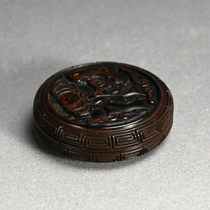 日本のアンティーク彫刻漆塗り香合香炉