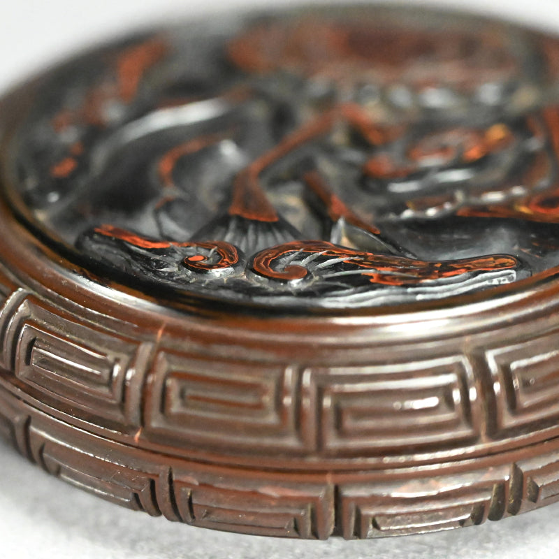 日本のアンティーク彫刻漆塗り香合香炉