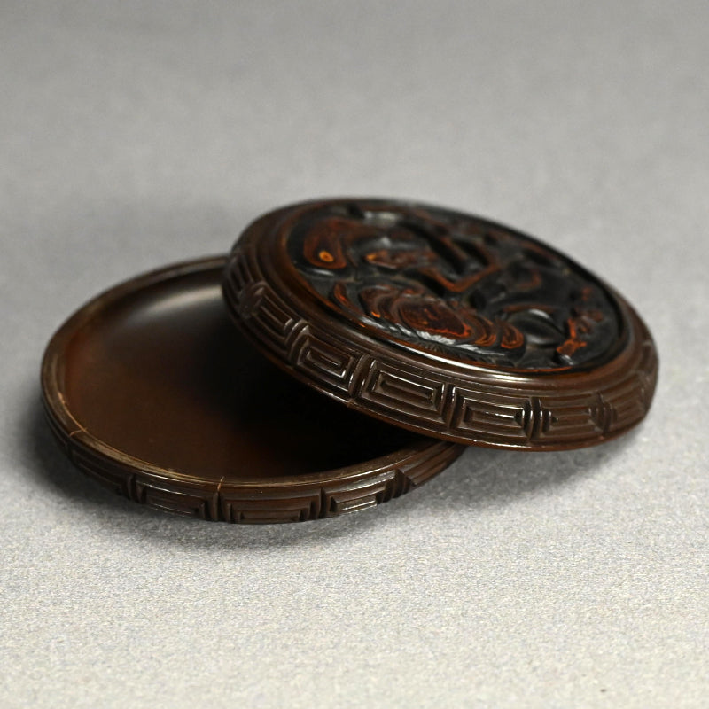 日本のアンティーク彫刻漆塗り香合香炉