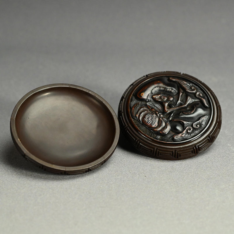 日本のアンティーク彫刻漆塗り香合香炉