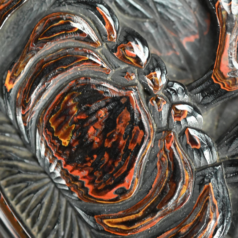 日本のアンティーク彫刻漆塗り香合香炉