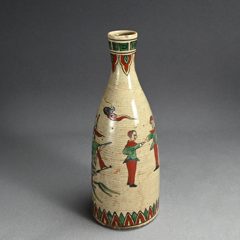 アンティーク日本の船徳利に描かれたオランダ船 ー帆舟人物之図 徳利