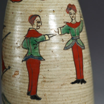 アンティーク日本の船徳利に描かれたオランダ船 ー帆舟人物之図 徳利