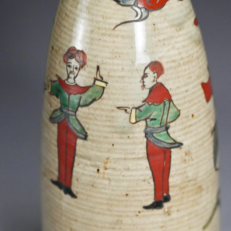 アンティーク日本の船徳利に描かれたオランダ船 ー帆舟人物之図 徳利