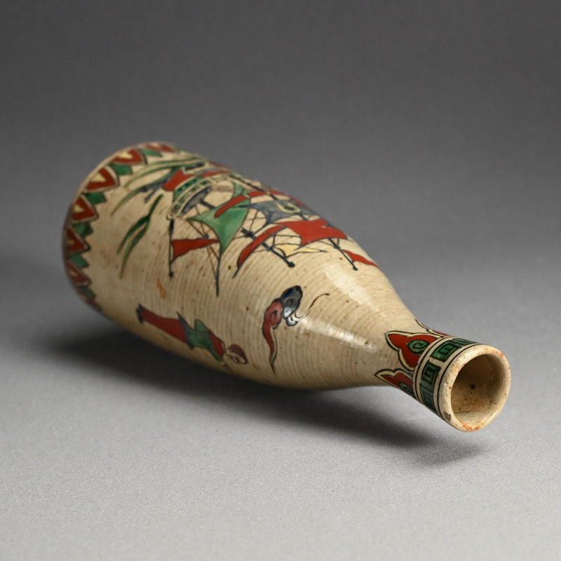 アンティーク日本の船徳利に描かれたオランダ船 ー帆舟人物之図 徳利