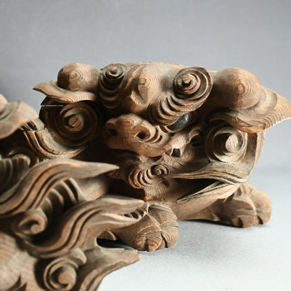 Antique Carved Wood Shishi Architectural Lion Ornaments