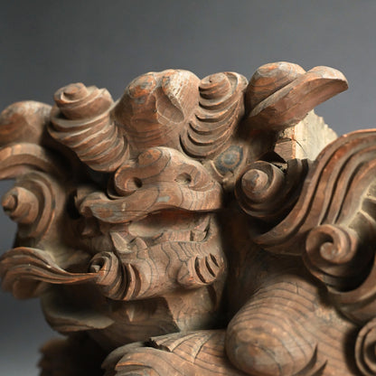 Antique Carved Wood Shishi Architectural Lion Ornaments