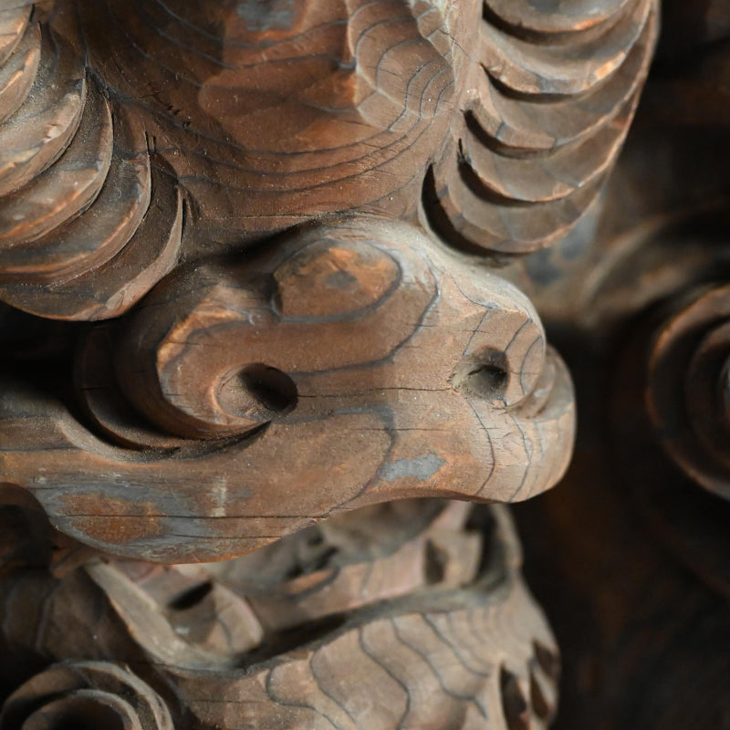 Antique Carved Wood Shishi Architectural Lion Ornaments