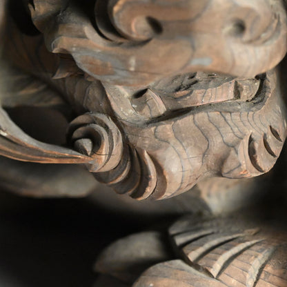 Antique Carved Wood Shishi Architectural Lion Ornaments