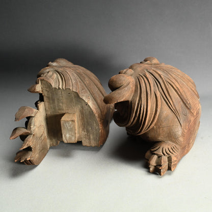 Antique Carved Wood Shishi Architectural Lion Ornaments