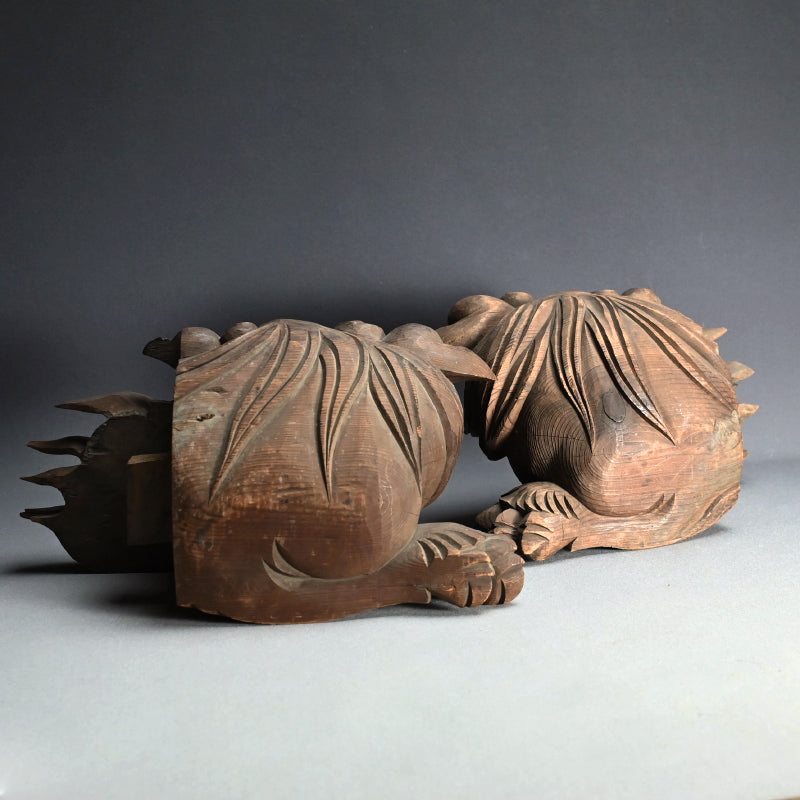 Antique Carved Wood Shishi Architectural Lion Ornaments