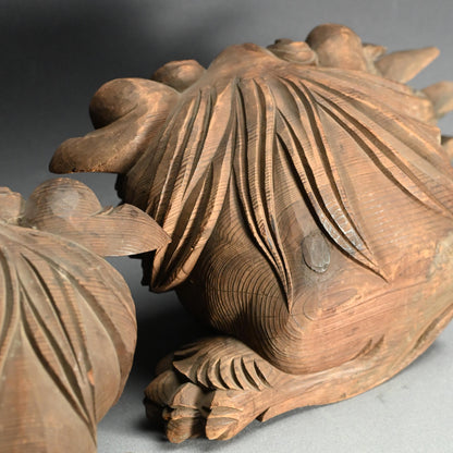 Antique Carved Wood Shishi Architectural Lion Ornaments