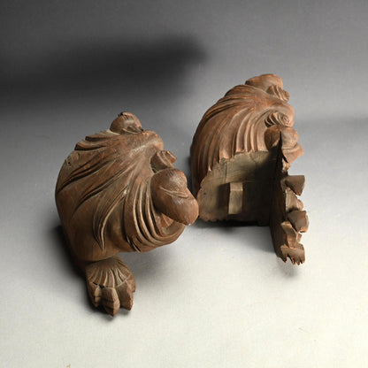Antique Carved Wood Shishi Architectural Lion Ornaments