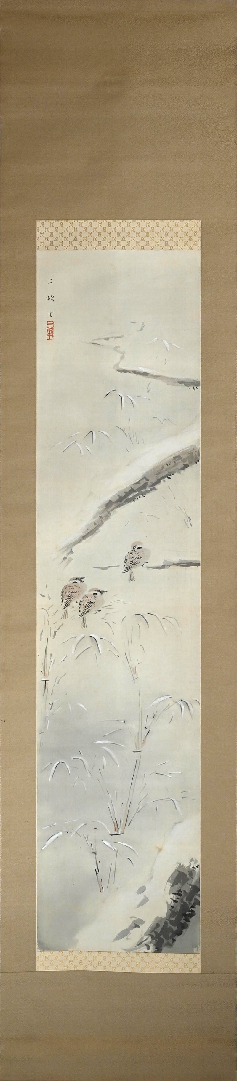 Sparrows in Snow Covered Garden ー白倉 二峰 “雪庭小禽”