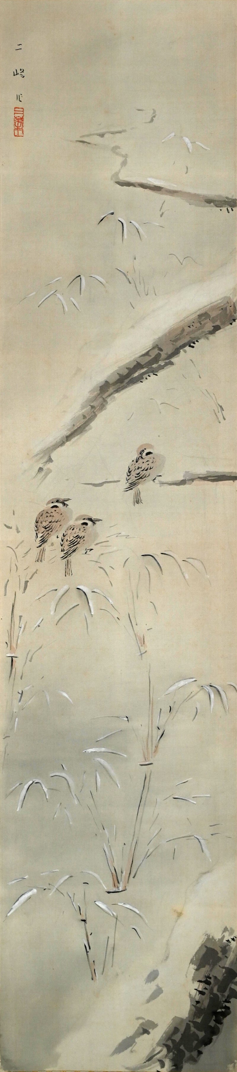 Sparrows in Snow Covered Garden ー白倉 二峰 “雪庭小禽”