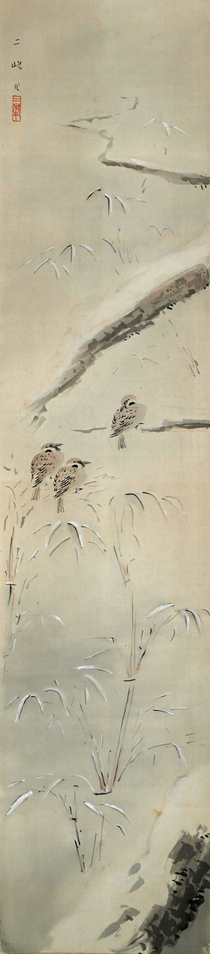 Sparrows in Snow Covered Garden ー白倉 二峰 “雪庭小禽”