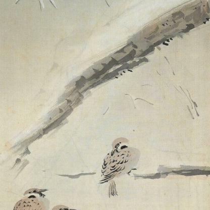 Sparrows in Snow Covered Garden ー白倉 二峰 “雪庭小禽”