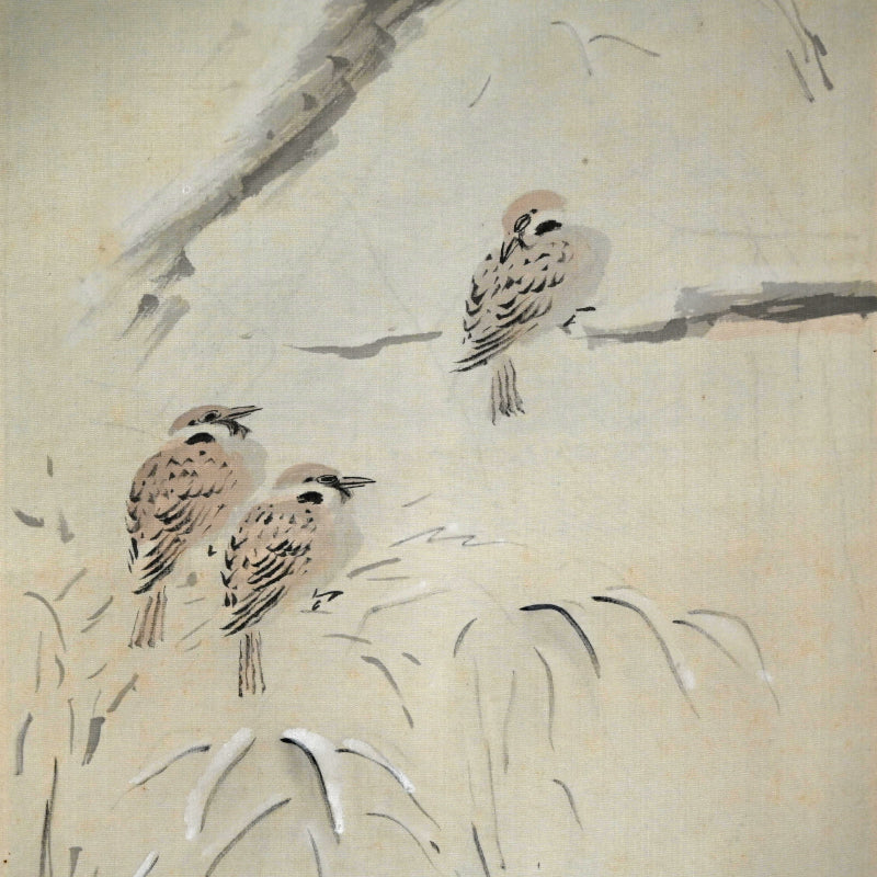 Sparrows in Snow Covered Garden ー白倉 二峰 “雪庭小禽”