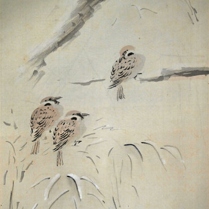 Sparrows in Snow Covered Garden ー白倉 二峰 “雪庭小禽”