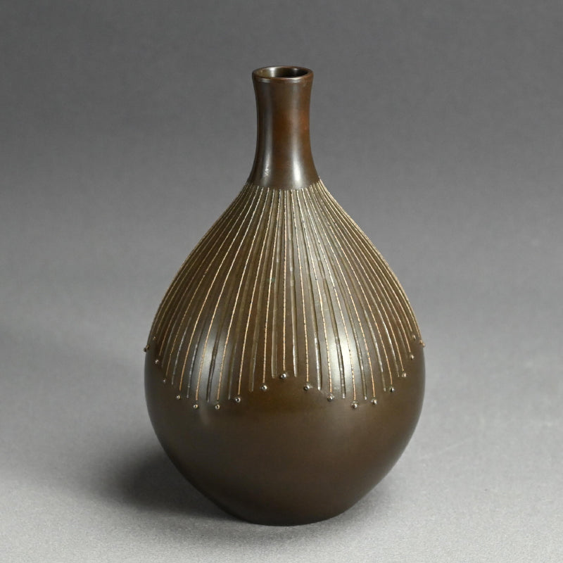 モダニズム青銅象嵌花瓶 ー般若勘渓「徳利形花瓶」