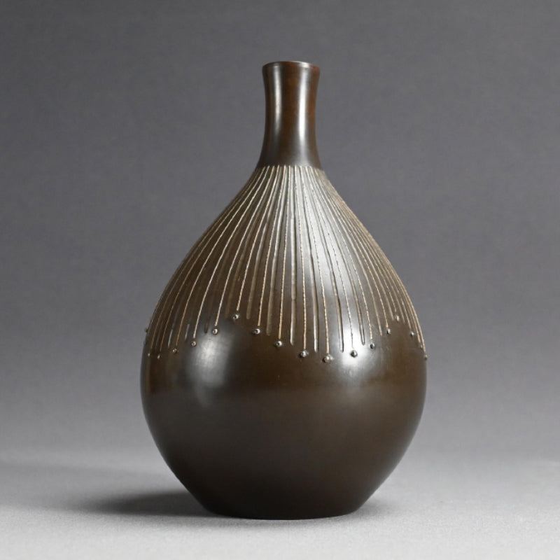 モダニズム青銅象嵌花瓶 ー般若勘渓「徳利形花瓶」