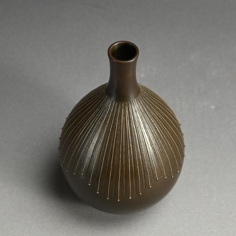 モダニズム青銅象嵌花瓶 ー般若勘渓「徳利形花瓶」