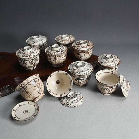 Set of 10 Small Edo period Lidded Kaiseki Bowls