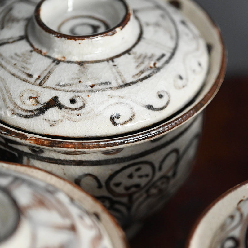 Set of 10 Small Edo period Lidded Kaiseki Bowls