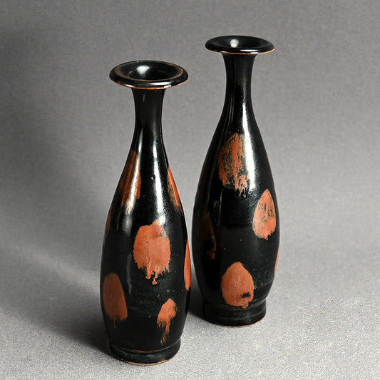 絶妙なアンティーク天目陶器花瓶セット