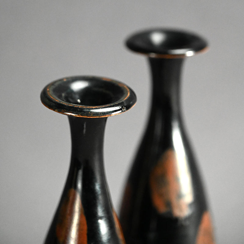 絶妙なアンティーク天目陶器花瓶セット