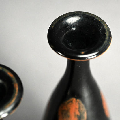 絶妙なアンティーク天目陶器花瓶セット