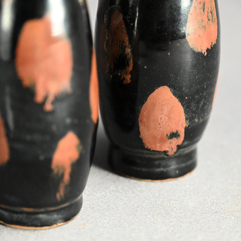 絶妙なアンティーク天目陶器花瓶セット