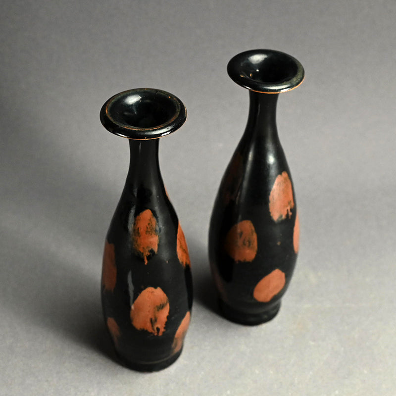 絶妙なアンティーク天目陶器花瓶セット
