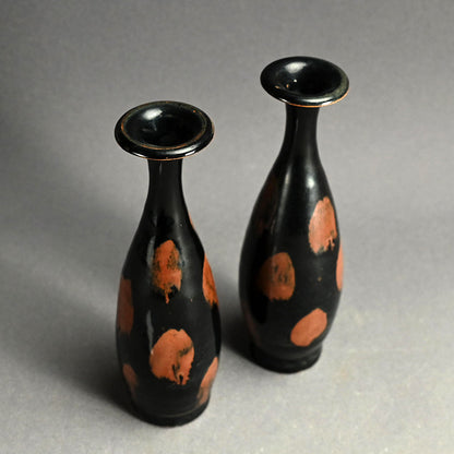 絶妙なアンティーク天目陶器花瓶セット
