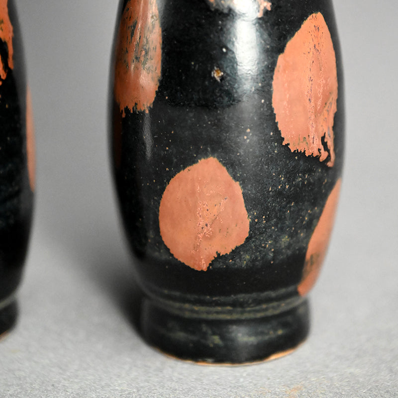 絶妙なアンティーク天目陶器花瓶セット