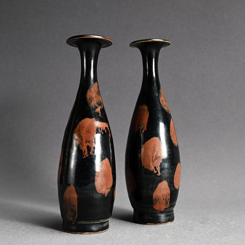 絶妙なアンティーク天目陶器花瓶セット