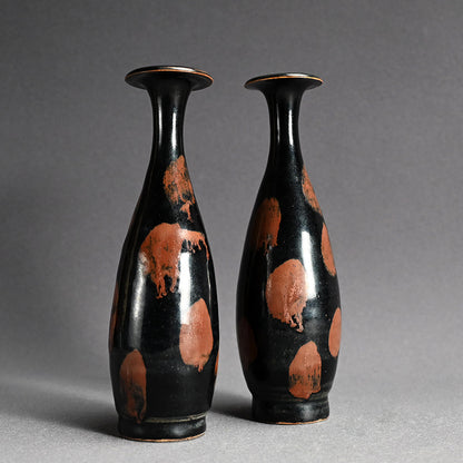 絶妙なアンティーク天目陶器花瓶セット