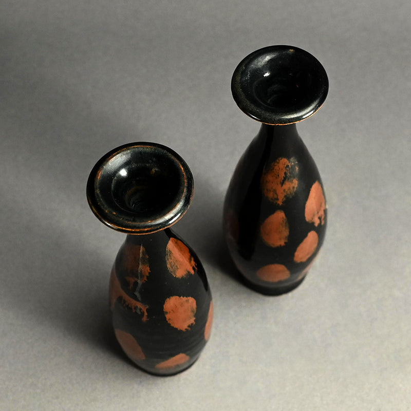絶妙なアンティーク天目陶器花瓶セット