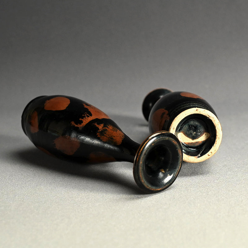 絶妙なアンティーク天目陶器花瓶セット