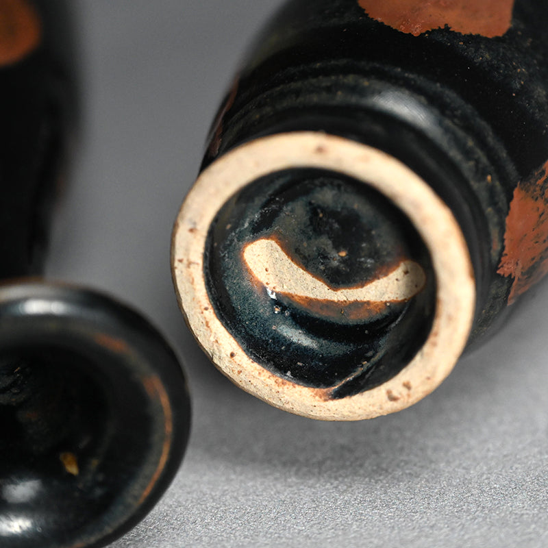 絶妙なアンティーク天目陶器花瓶セット