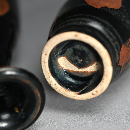 絶妙なアンティーク天目陶器花瓶セット