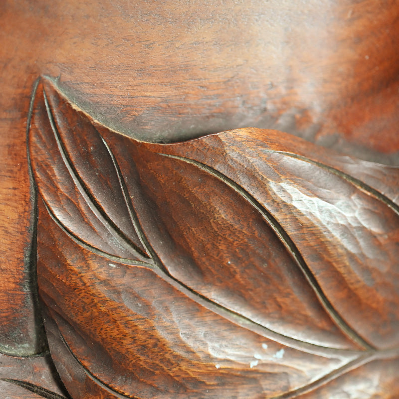 Taisho Period Carved Wooden Tea Tray ー高橋 皖山 “漢詩入 木彫香盆”
