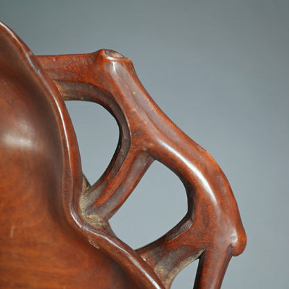 Taisho Period Carved Wooden Tea Tray ー高橋 皖山 “漢詩入 木彫香盆”