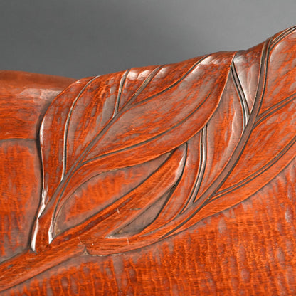 Taisho Period Carved Wooden Tea Tray ー高橋 皖山 “漢詩入 木彫香盆”